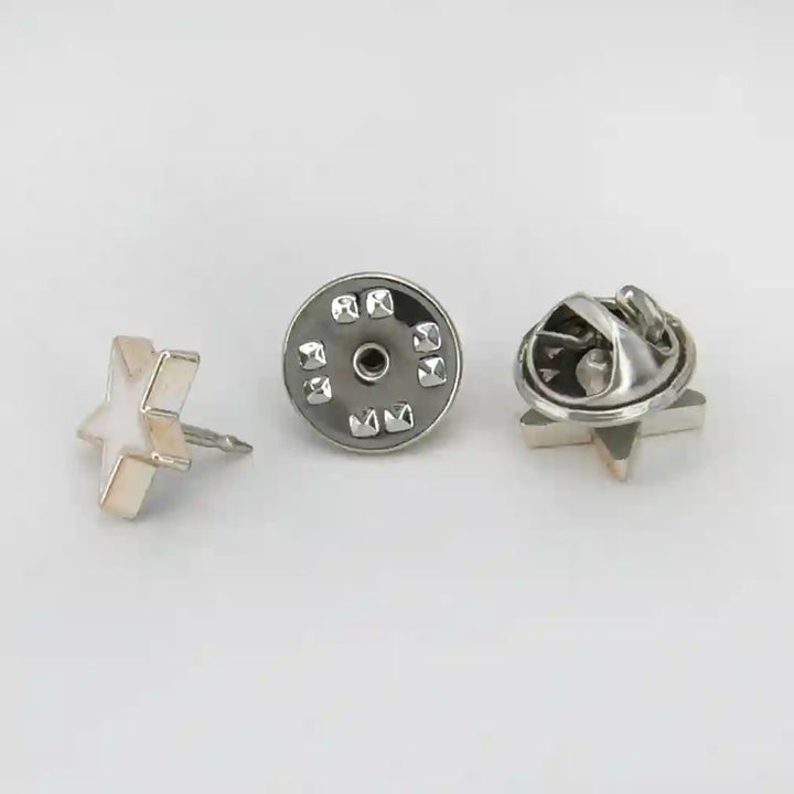 ANI Accessories white star pins shown from the side and back with butterfly clutches with white color background 