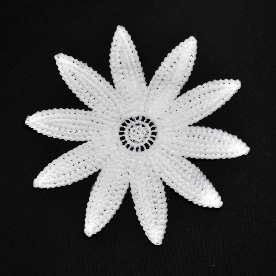 ANI Accessories white sunflower guipure lace patch in spun poly, on black