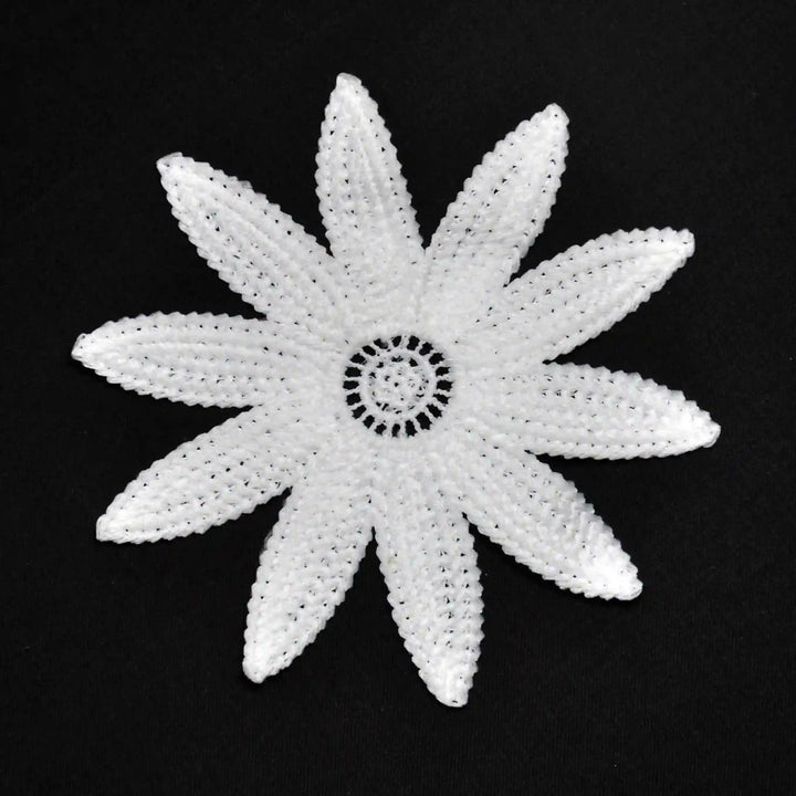 ANI Accessories white sunflower guipure lace patch in spun poly, on black