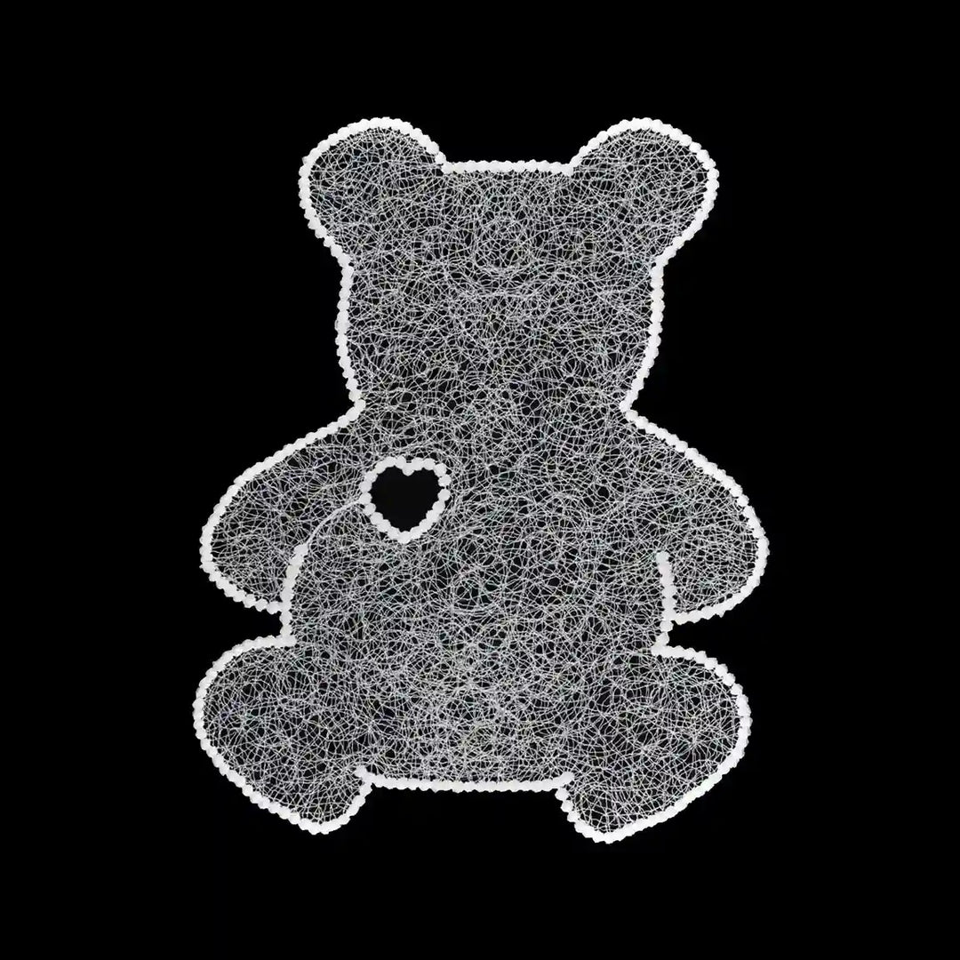 ANI Accessories white teddy bear patch with scalloped outline, full view on black 