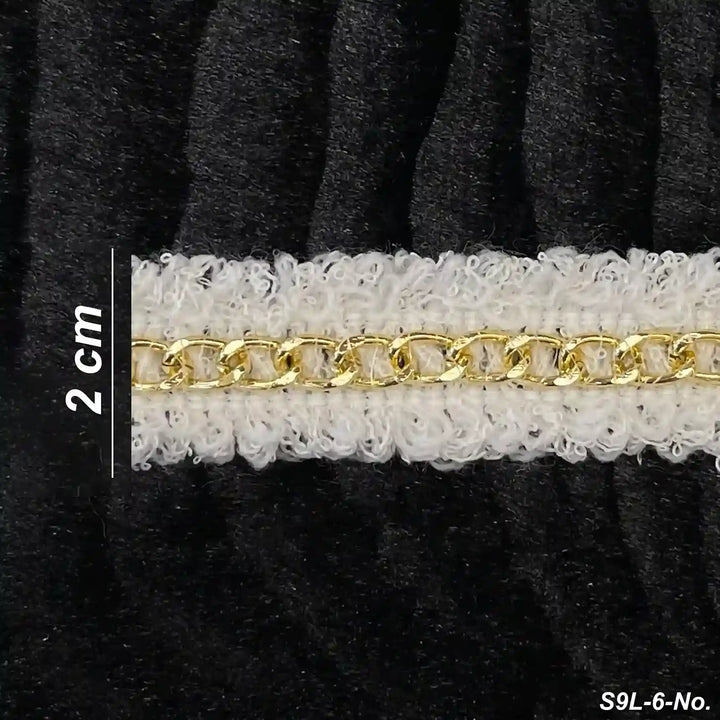 ANI Accessories white tweed trim with gold chain size chart showing 2 cm width 
