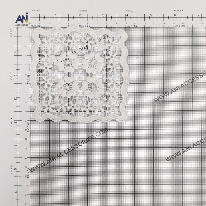 White square sew-on patch on a measuring grid, 4 x 4 inches (10 x 10 cm) 