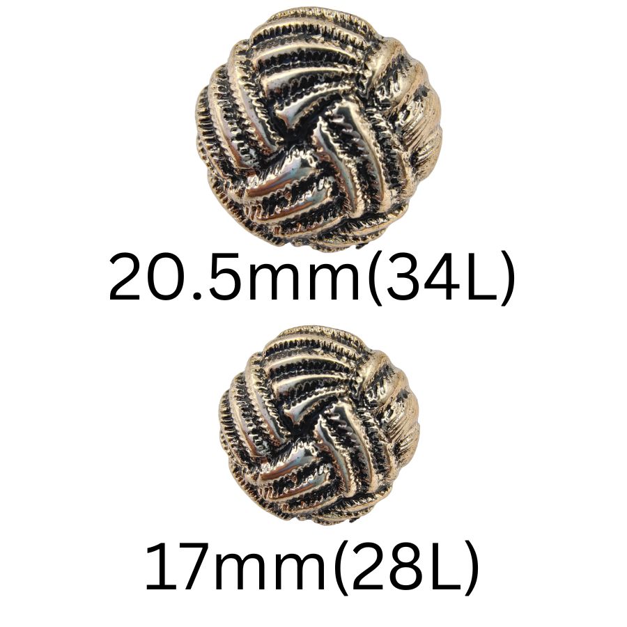 Round Tied Rope Design Golden Shank Button (Pack Of Eight)