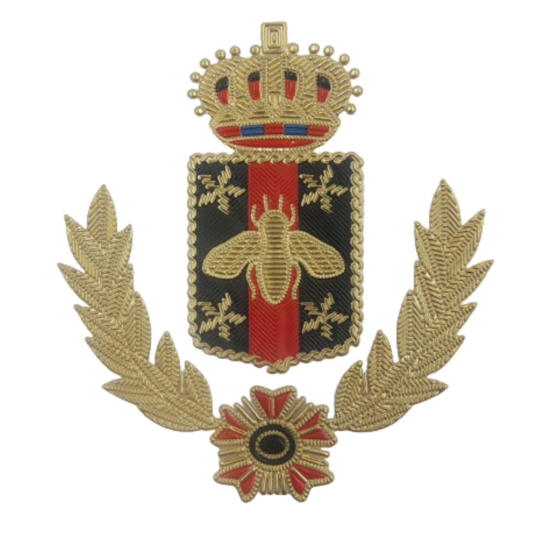 Ani Accessories Crown Bee Zardosi patch featuring intricate metallic thread and sequin details, perfect for apparel and crafts