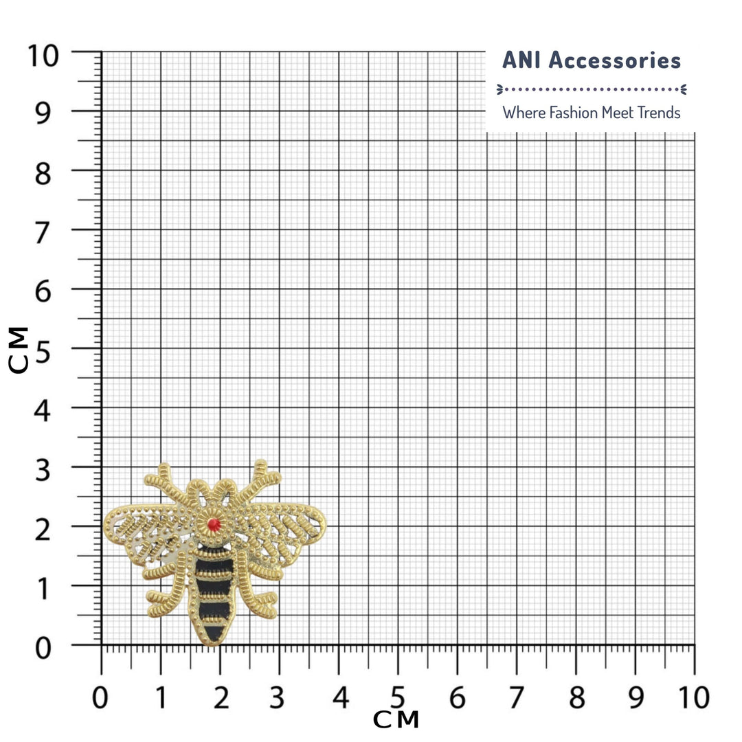 Bee Zardosi inspired iron on patch size infographic by Ani Accessories