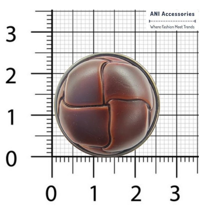 Round Dark Brown Weaved Leather Design Shank Button (Pack Of Eight)