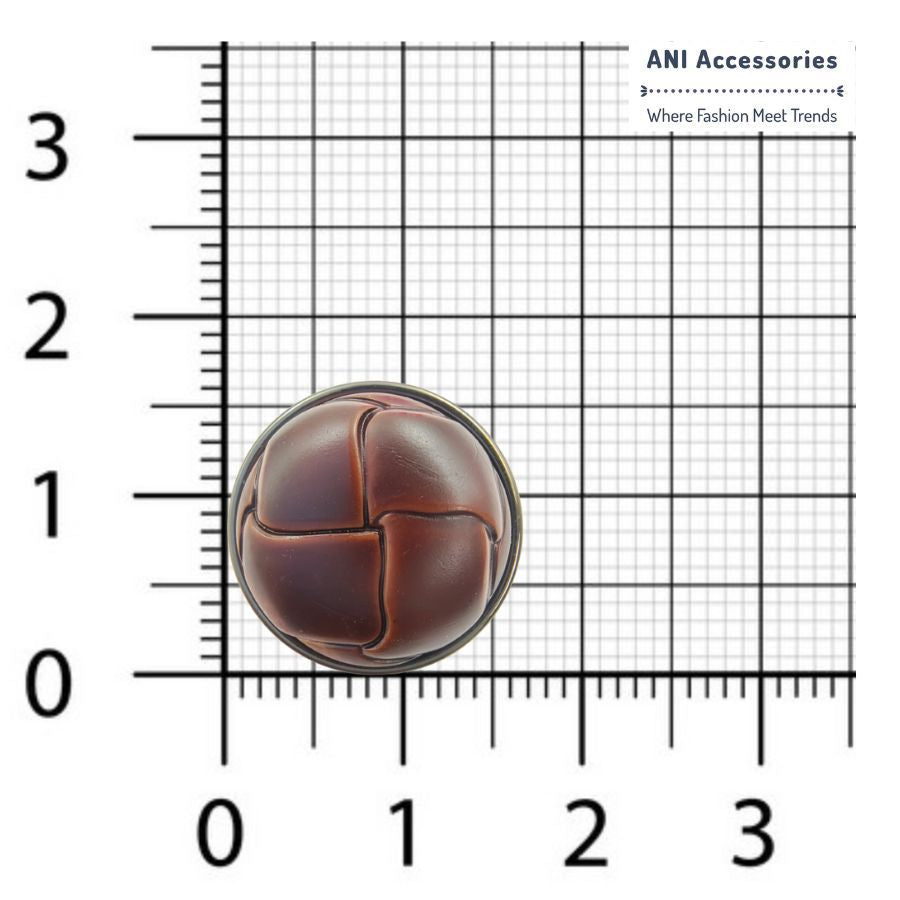 Round Dark Brown Weaved Leather Design Shank Button (Pack Of Eight)