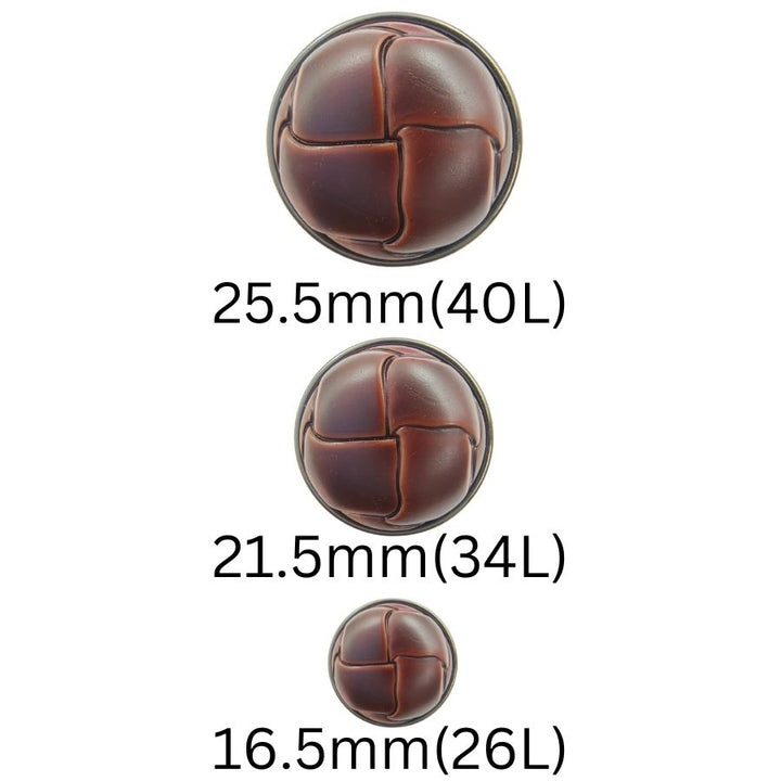 Round Dark Brown Weaved Leather Design Shank Button (Pack Of Eight)