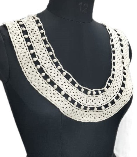 Handcrafted white crochet embroidery round neckline for dresses and kurtis by Ani Accessories