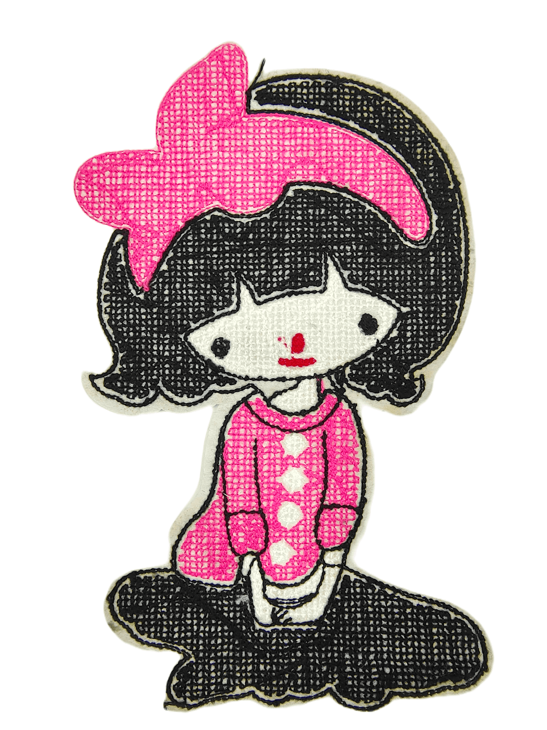 Pink & Black Doll Embroidered Sewable Patch