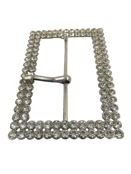 Shiny Rhinestone Prong Silver Metal Buckle