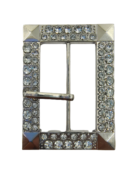 Fancy Prong Silver Buckle With Diamonds