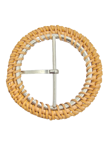 Round Raffia Handmade Buckle With a Prong