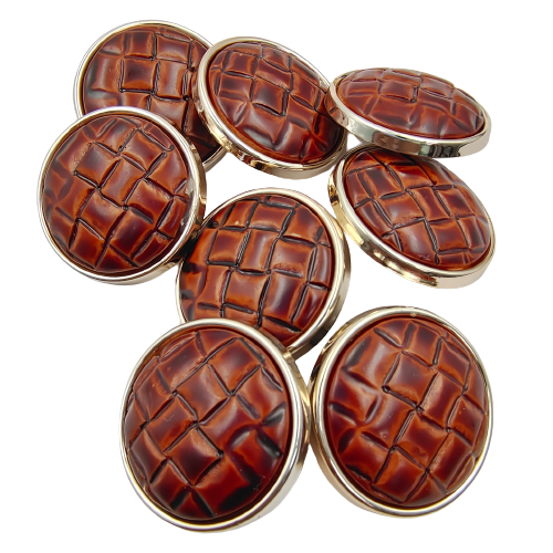 Round Brown Leather Weave Design Shank Abs Buttons (Pack Of Eight)