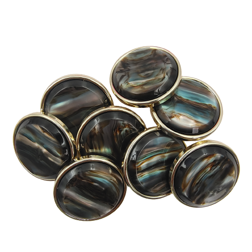 Round Black Multi-Color Imitation Mother-of-Pearl Shank Button (Pack Of Eight)