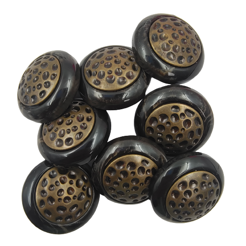 Round Engraved Doted Imitation Horn Brown Shank Button (Pack Of Eight)