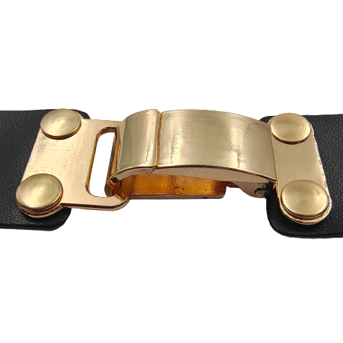 Shiny Gold With Black PU Clasp Belt Buckle
