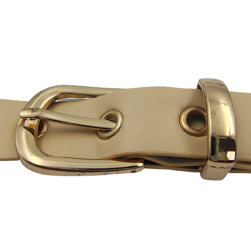 Shiny Gold With Cream PU Prong Belt Buckle