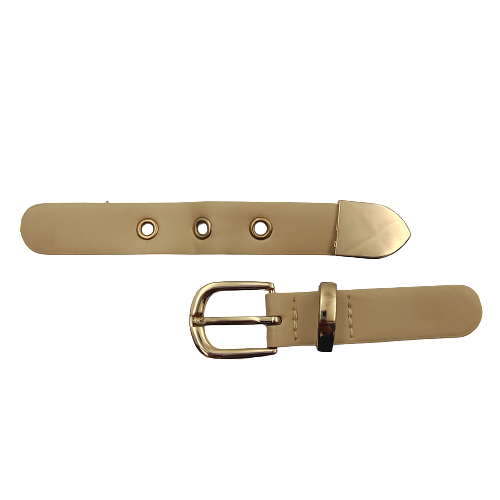 Shiny Gold With Cream PU Prong Belt Buckle