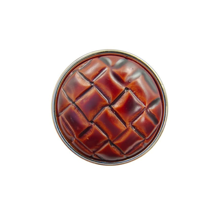 Round Brown Leather Weave Design Shank Abs Buttons (Pack Of Eight)