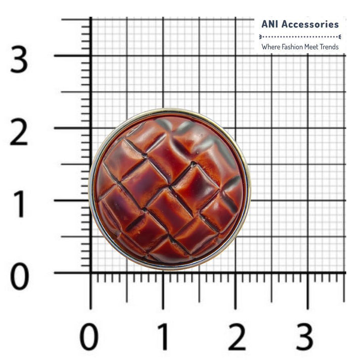 Round Brown Leather Weave Design Shank Abs Buttons (Pack Of Eight)