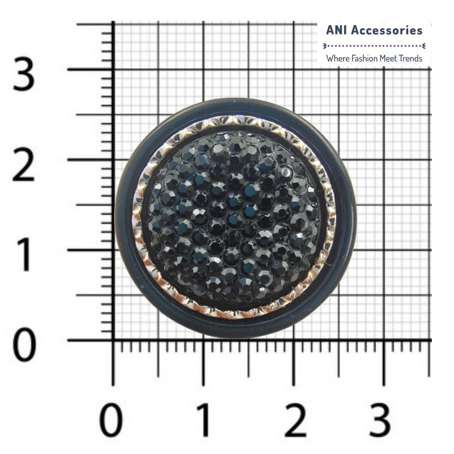 Round Black Shiny Beaded Shank Button (Pack Of Eight)