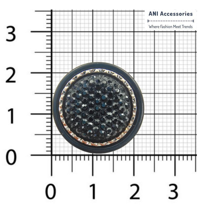 Round Black Shiny Beaded Shank Button (Pack Of Eight)