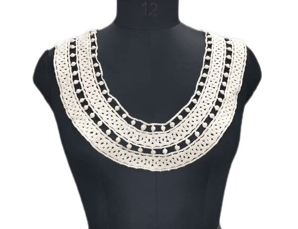 White crochet embroidery round neckline featuring delicate handcrafted detailing by Ani Accessories