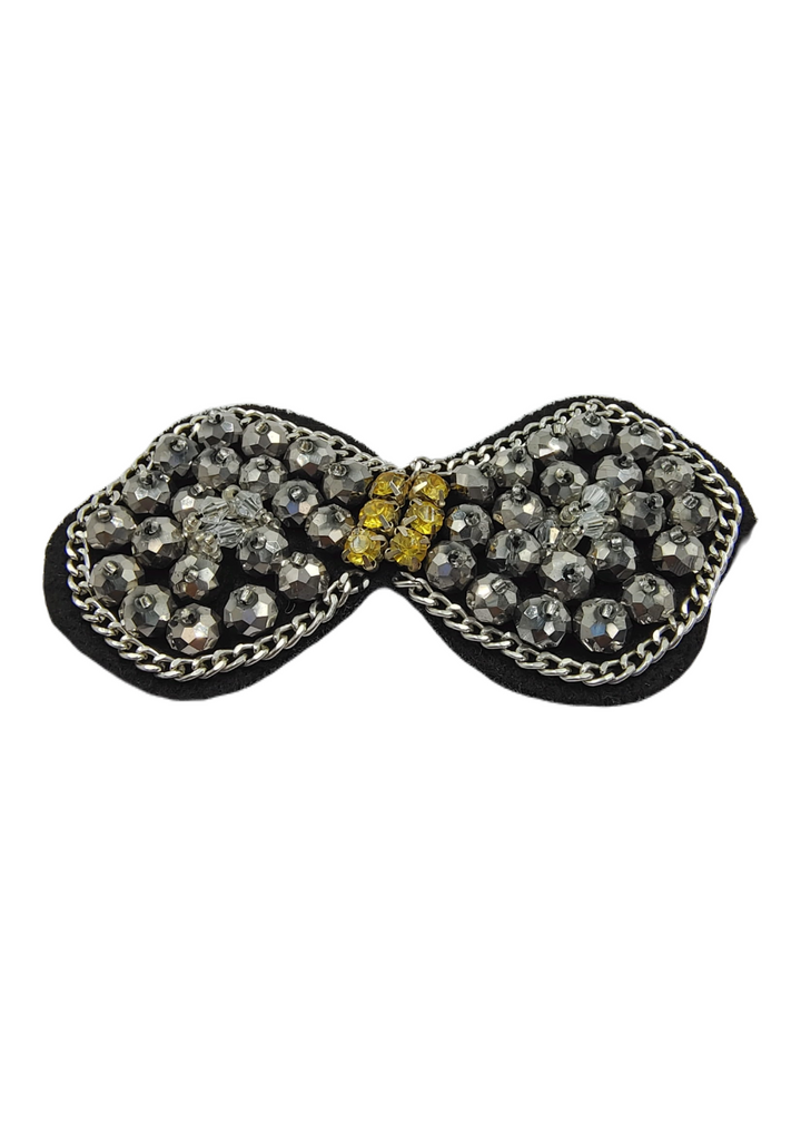 Silver Beaded Sequins Bow Style Sewable Patch